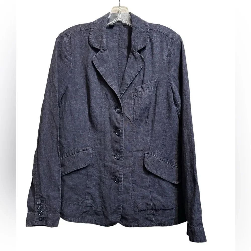 EILEEN FISHER  Dapple Gray Rumpled Linen Jacket blazer Washed Navy 6
